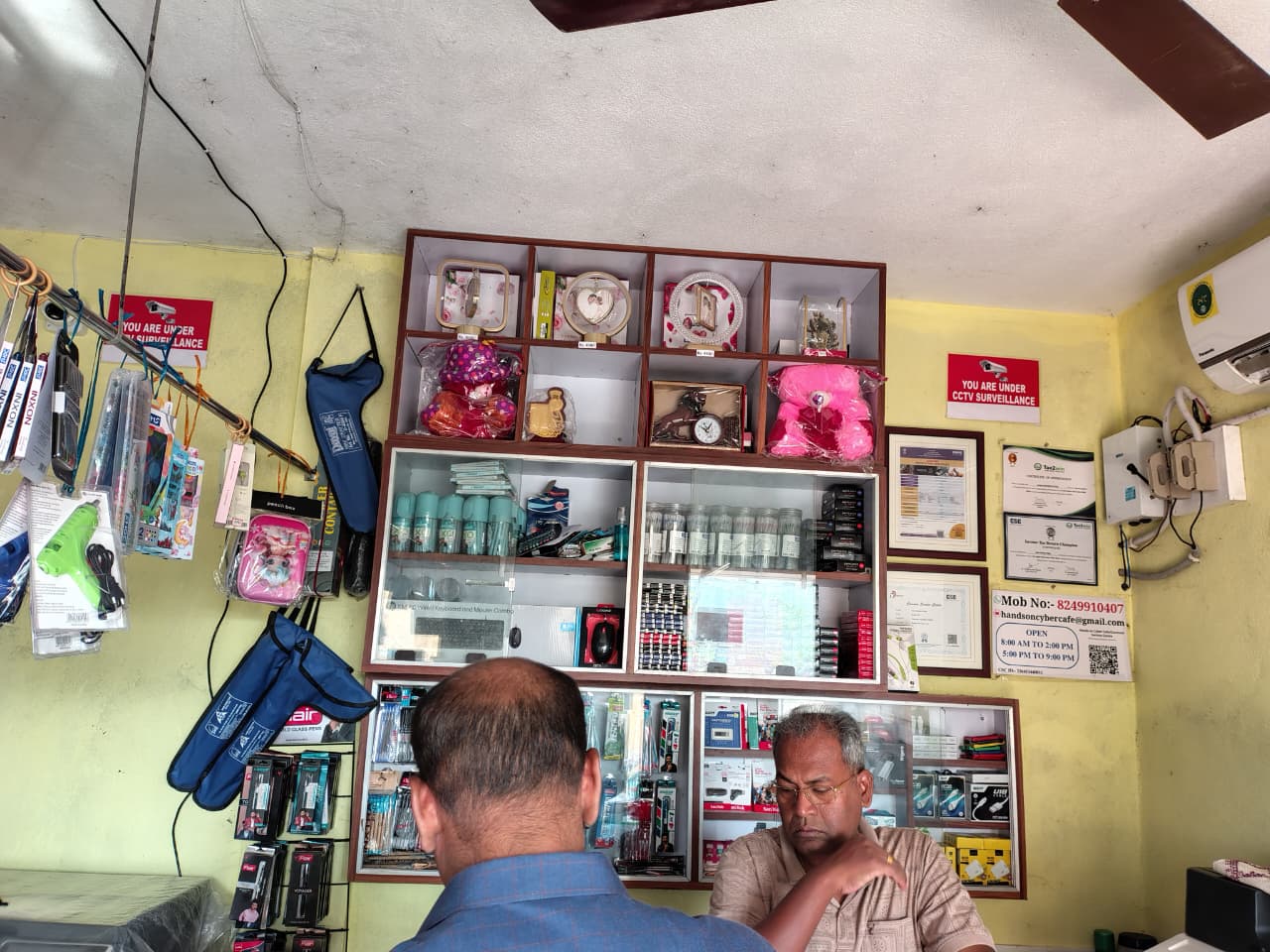 Shop interior with products and certificates